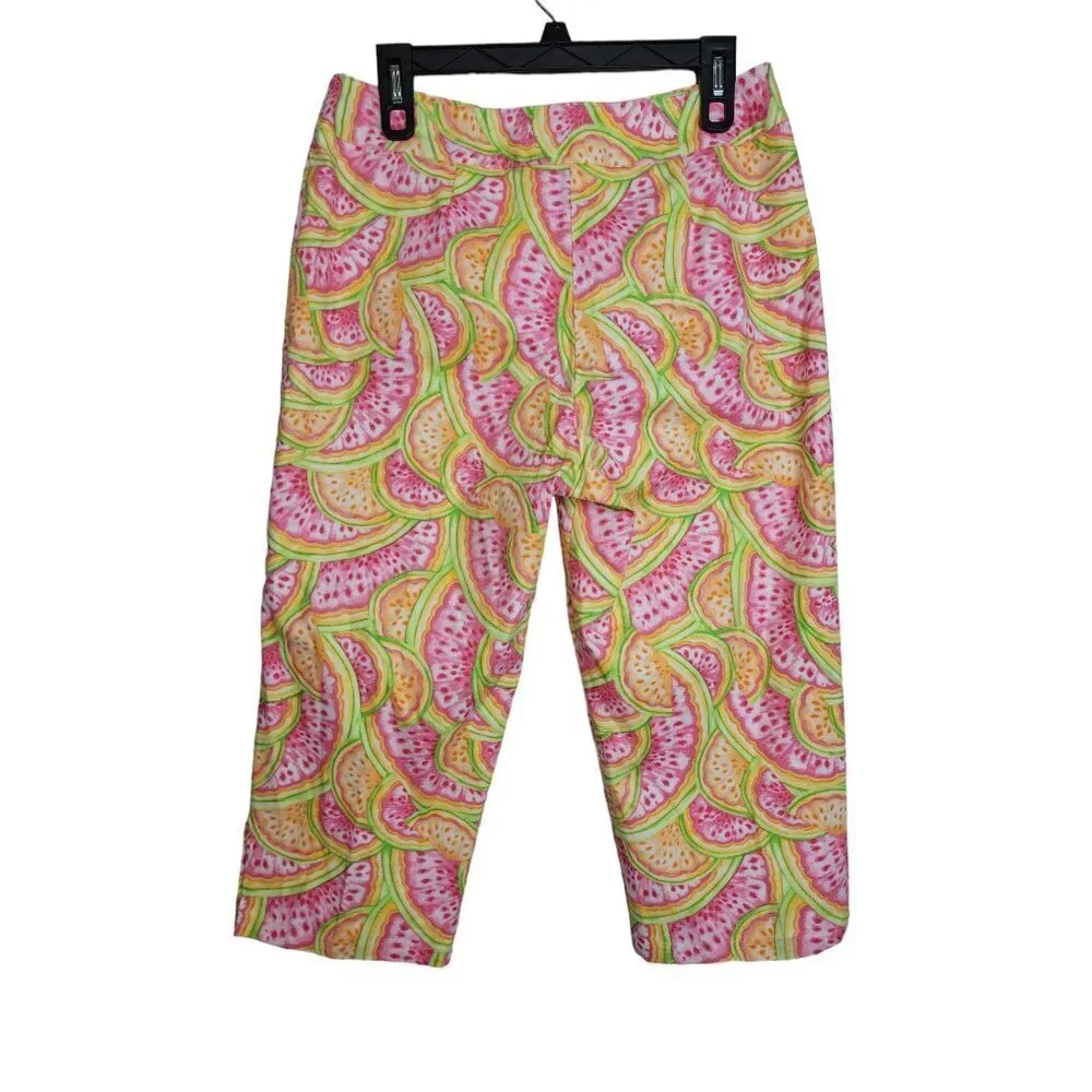 Talbots Crop Pants Womens 10 Vibrant Melon Fruit Print Comfy Stretch High Rise - Picture 2 of 8